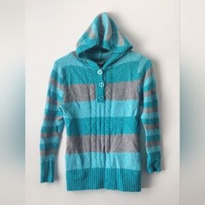 Arizona Girls Striped Blue and Gray Hooded Sweater Size Large